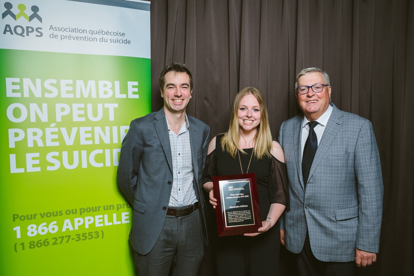 Prix méritas remis à Alexandra Gélinas pour son engagement citoyen en prévention du suicide