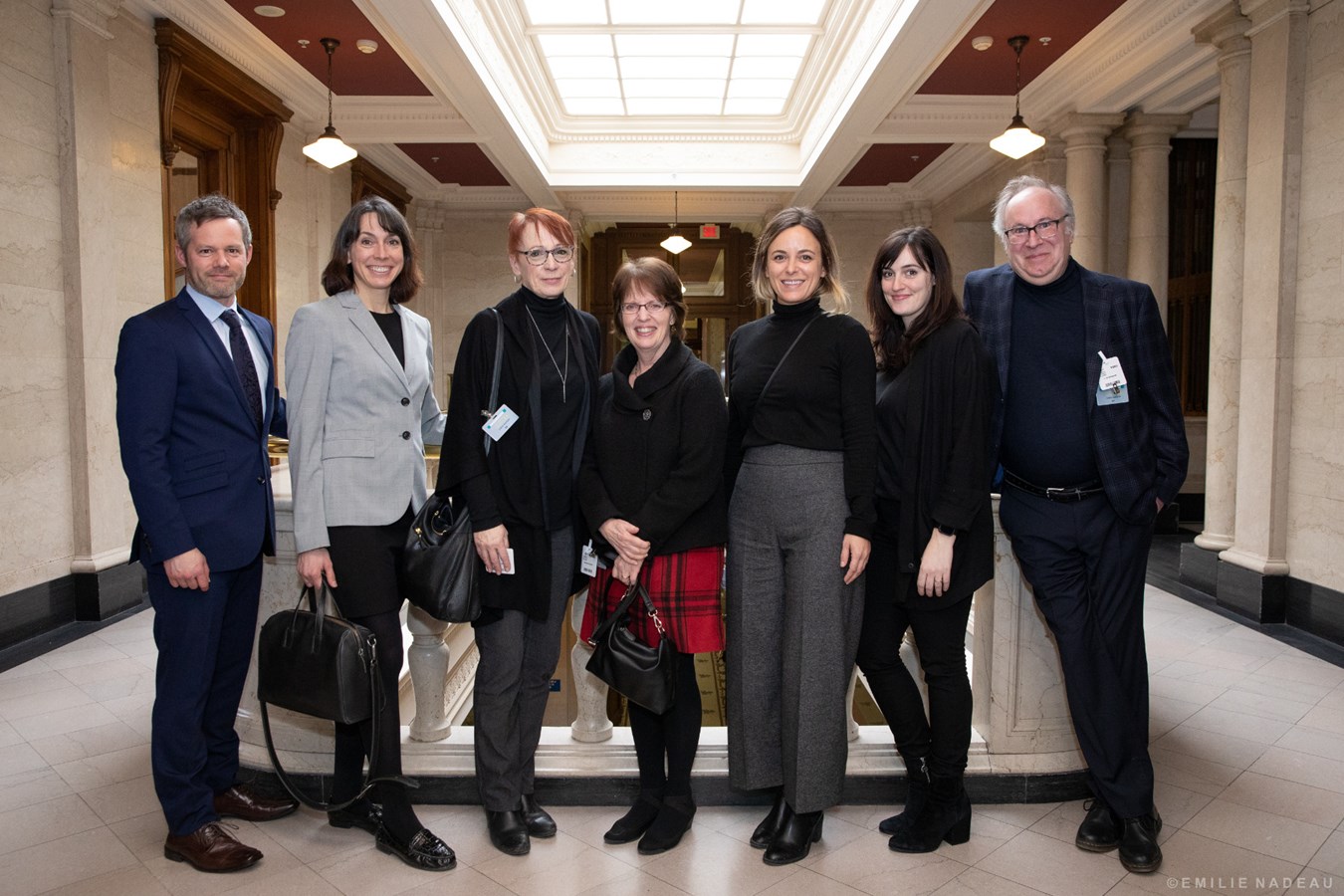 Guillaume Beaupré, président, Mélanie Rondeau, Contrôleur, CPA, CA, Lorraine Berthiaume, deuxième vice-présidente, Michèle Rouleau, responsable du volet scolaire, Marijo Paquet, adjointe à la direction générale, Evelyne Chagnon, directrice générale adjointe et directrice artistique et Claude de Grandpré, directeur général de la Corporation Hector-Charland.