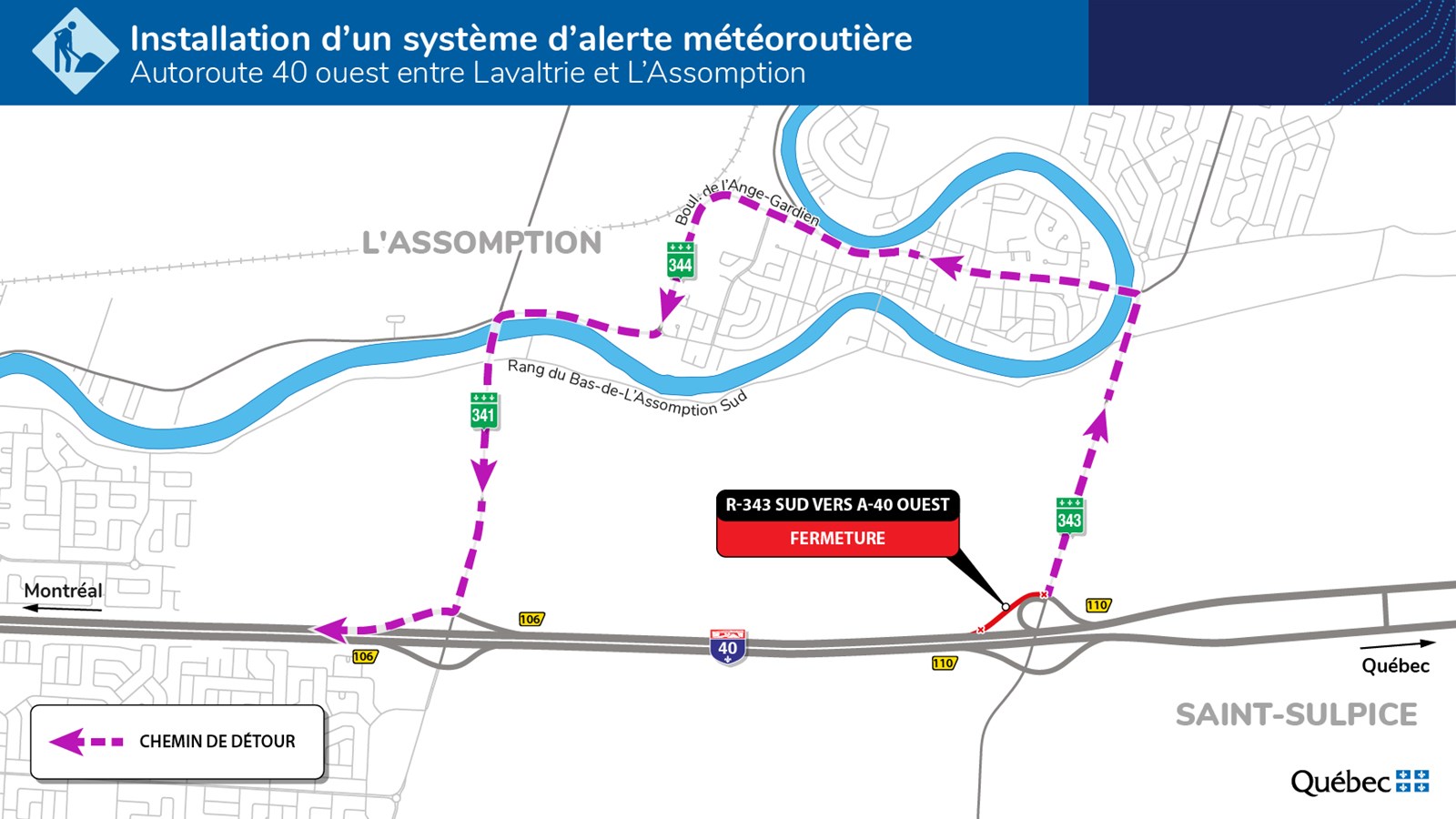 Plusieurs fermetures de la route à L’Assomption et Lavaltrie