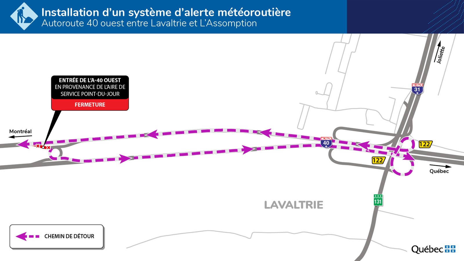 Plusieurs fermetures de la route à L’Assomption et Lavaltrie
