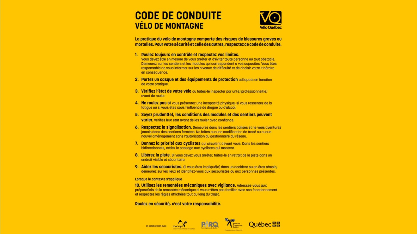 Le Code de Conduite en vélo de Montagne