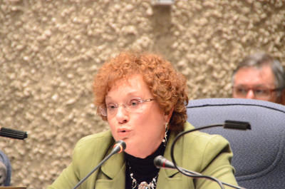 La conseillère du district de Châteaudun, Monique Leclerc, a répliqué aux prétentions de certains conseillers du Groupe des 7 qui soutenaient que c'est par leurs efforts que la hausse de taxe avait été contenue. NICOLAS DUCHARME/L'ÉCHO DE TROIS-RIVIÈRES/AGENCE QMI
