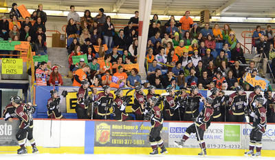 Malgré la foule bruyante remplie d'étudiants, les Patriotes se sont inclinés 4-3 en prolongation contre les Stingers de Concordia. Trois-Rivières le 25 janvier 2012. NICOLAS DUCHARME/L'ÉCHO DE TROIS-RIVIÈRES/AGENCE QMI