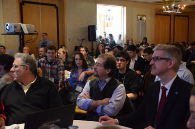 Pierre Curzi et Camil Bouchard sont présents au congrès de fondation d'Option nationale. GUILLAUME JACOB/L'ÉCHO DE TROIS-RIVIÈRES/AGENCE QMI