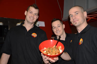 Jonathan Boissonneault, Louis-Pierre Bellemare et Alexandre Auger sont les maîtres à penser derrière le restaurant Planète poutine et cie. Trois-Rivières le 23 février 2012. NICOLAS DUCHARME/L'ÉCHO DE TROIS-RIVIÈRES/AGENCE QMI
