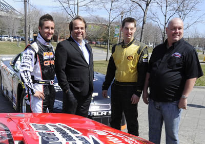Pierre Luc Ouellette, Dominic Fugère, Simon Roussain et André Poulin à la conférence de presse du Grand Prix de Trois-Rivières. Vendredi le 13 avril 2012. (BENOIT GARIEPY/JOURNAL DE QUEBEC/AGENCE QMI)
