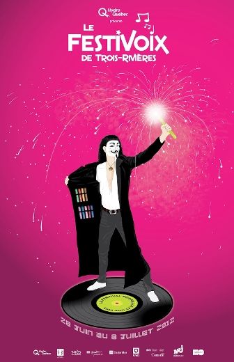 L'un des symboles utilisés par l'organisation du FestiVoix pour faire la promotion de son événement en 2012 est le même masque qu'utilise le collectif Anonymous.