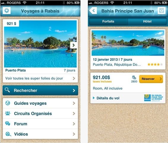 La nouvelle application de Voyages à rabais offre une interface facile d’utilisation.