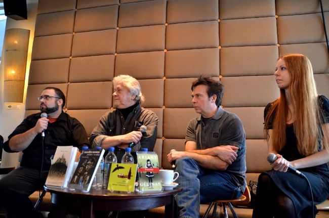 De gauche à droite, les auteurs Mathieu Fortin, Réjean Bonenfant, Michel Châteauneuf et Ariane Gélinas.