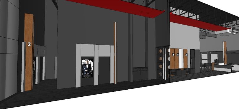 Vue du lobby et du corridor d'accès aux salles de cinéma