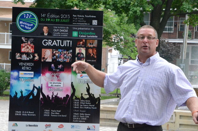 Guy Daigle, conseiller municipal, lors de la conférence de presse du dévoilement de la programmation de la 14e édition de «Musique en fête» .