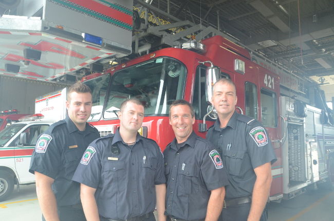 Nicolas Marceau, Guy Mathieu, Mario Biron et Philippe Trudel font partie des 13 pompiers qui sont allés prêter main-forte à leurs confrères de Lac-Mégantic la semaine dernière.