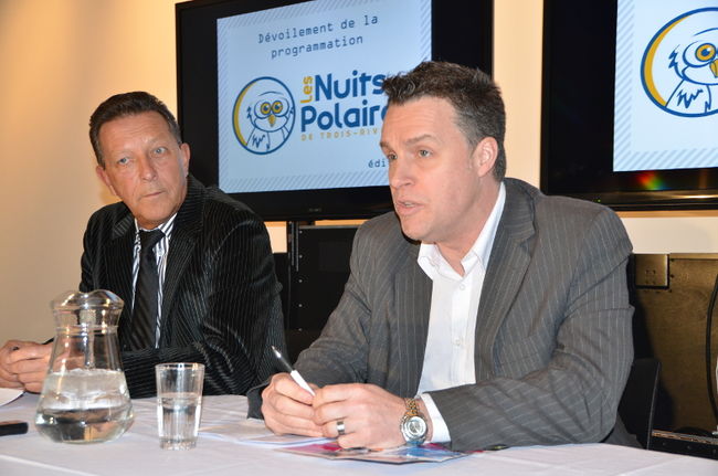 C’est toute une programmation que nous promettent les organisateurs des Nuits Polaires, alors que 20 000 $ de plus y ont été consacrés. Dans l’ordre habituel: Roger Picard et Steve Dubé, respectivement président et directeur général de la Corporation de l’Amphithéâtre de Trois-Rivières, lors du dévoilement de la programmation, mardi. 