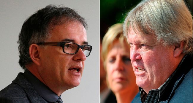 Le ministre de la Santé, Réjean Hébert, et le président de la Fédération des médecins spécilaistes du Québec. Gaétan Barrette