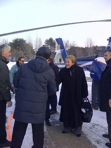 La première ministre a été critiquée pour avoir fait le voyage entre Montréal et Shawinigan en hélicoptère, mardi après-midi. 