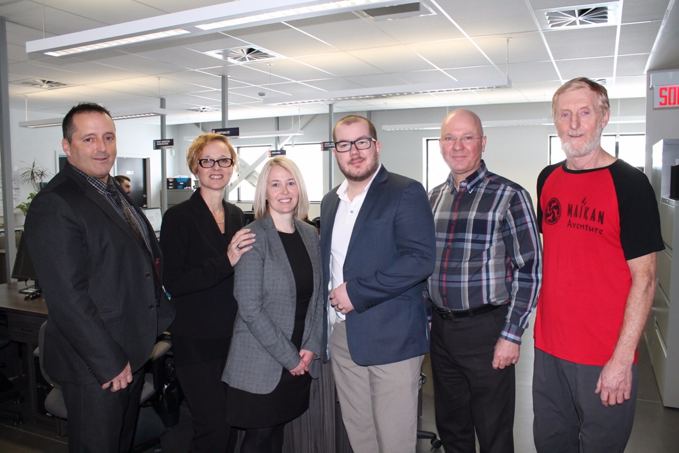 Louis Gendron, directeur général du cégep, Manon Duchesne, coordonnatrice à la Direction de la formation continue et des services aux entreprises, Marilyne Marchand, directrice d’Alinov, Joël Galland, d’Ordivert, Claude Grenier, conférencier et Gilles Villeneuve, de Maikan Aventure.