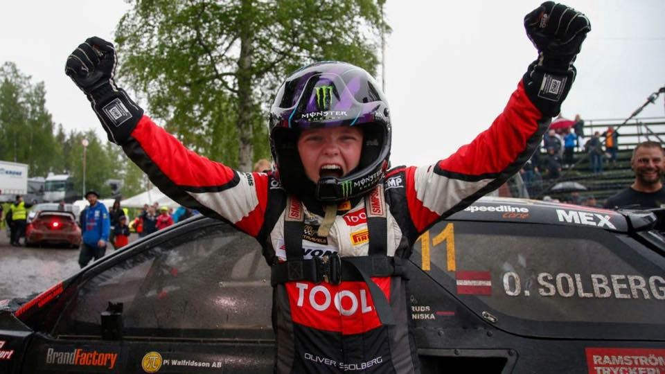 Les athlètes Monster Energy Nic Hamilton et Oliver Solberg au départ du rallycross national CXE du GP3R