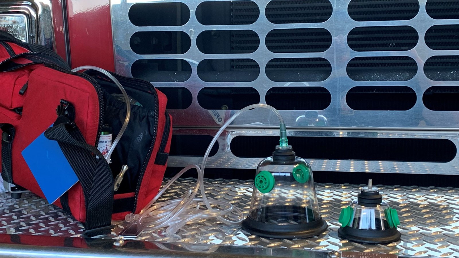 Les camions de pompiers de Shawinigan équipés de masques à oxygène