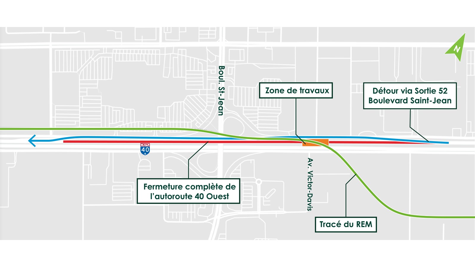 Travaux du REM: fermeture de l'autoroute 40 Ouest