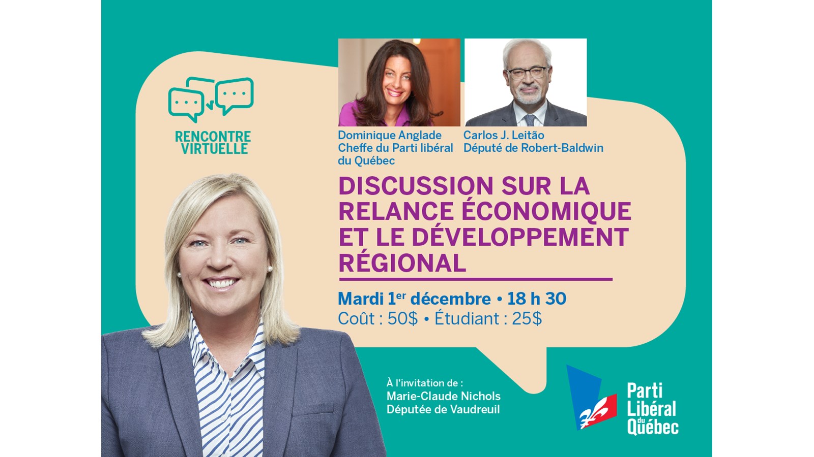 Dominique Anglade et Carlos Leitao discuteront avec les électeurs du comté de Vaudreuil