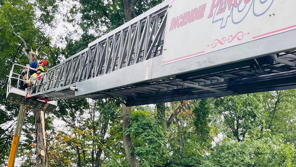 Sauvetage d'un travailleur pris à soixante-dix pieds du sol dans sa nacelle