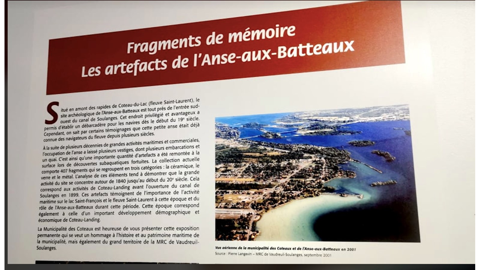 Des artefacts repêchés dans les eaux de la région exposés à Les Coteaux 