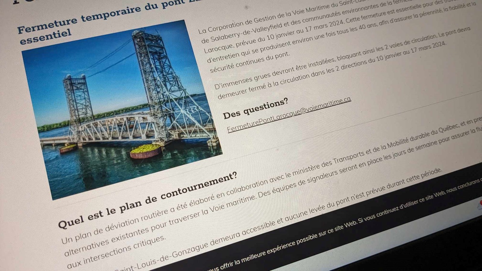 Le pont Larocque ferme ce mercredi pour huit semaines