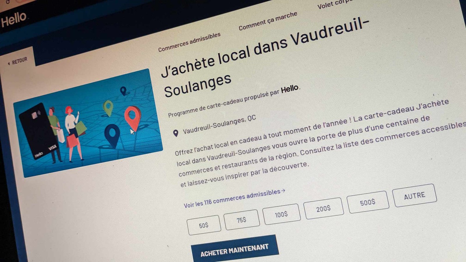 Retour des cartes bonifiées Hello pour soutenir l'achat local