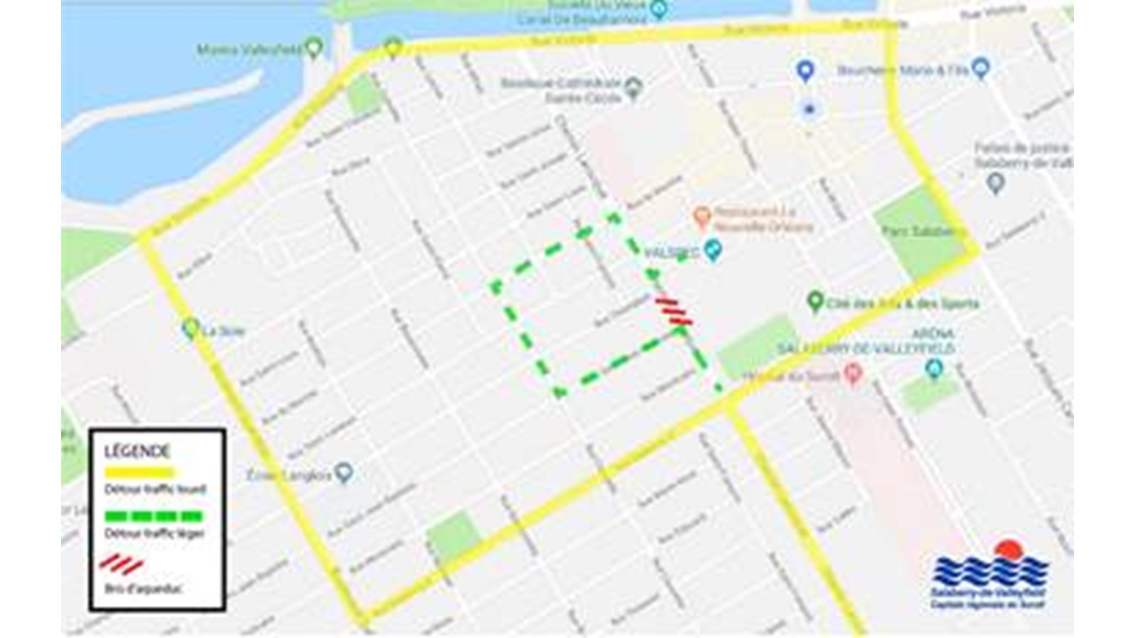 Voici le détour à emprunter pour les camionneurs et automobilistes qui circulent dans le secteur touché par les travaux.