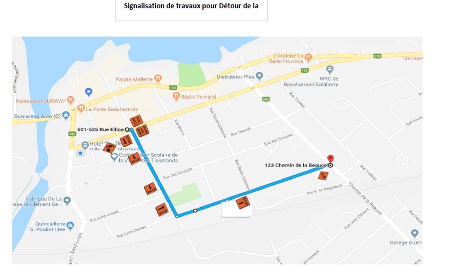 Fermeture de la rue Ellice à Beauharnois pour cause de travaux