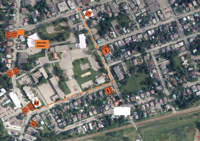 Signalisation de travaux pour Détour intersection Ellice/St-Louis