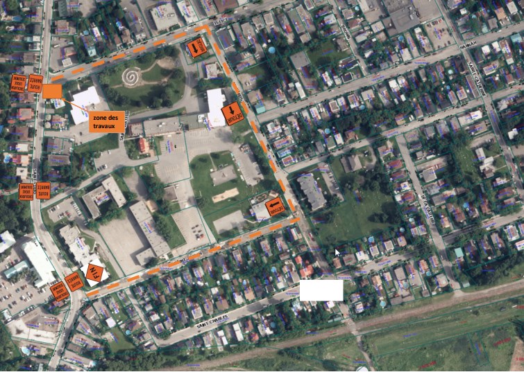 Signalisation de travaux pour Détour intersection Ellice/St-Louis
