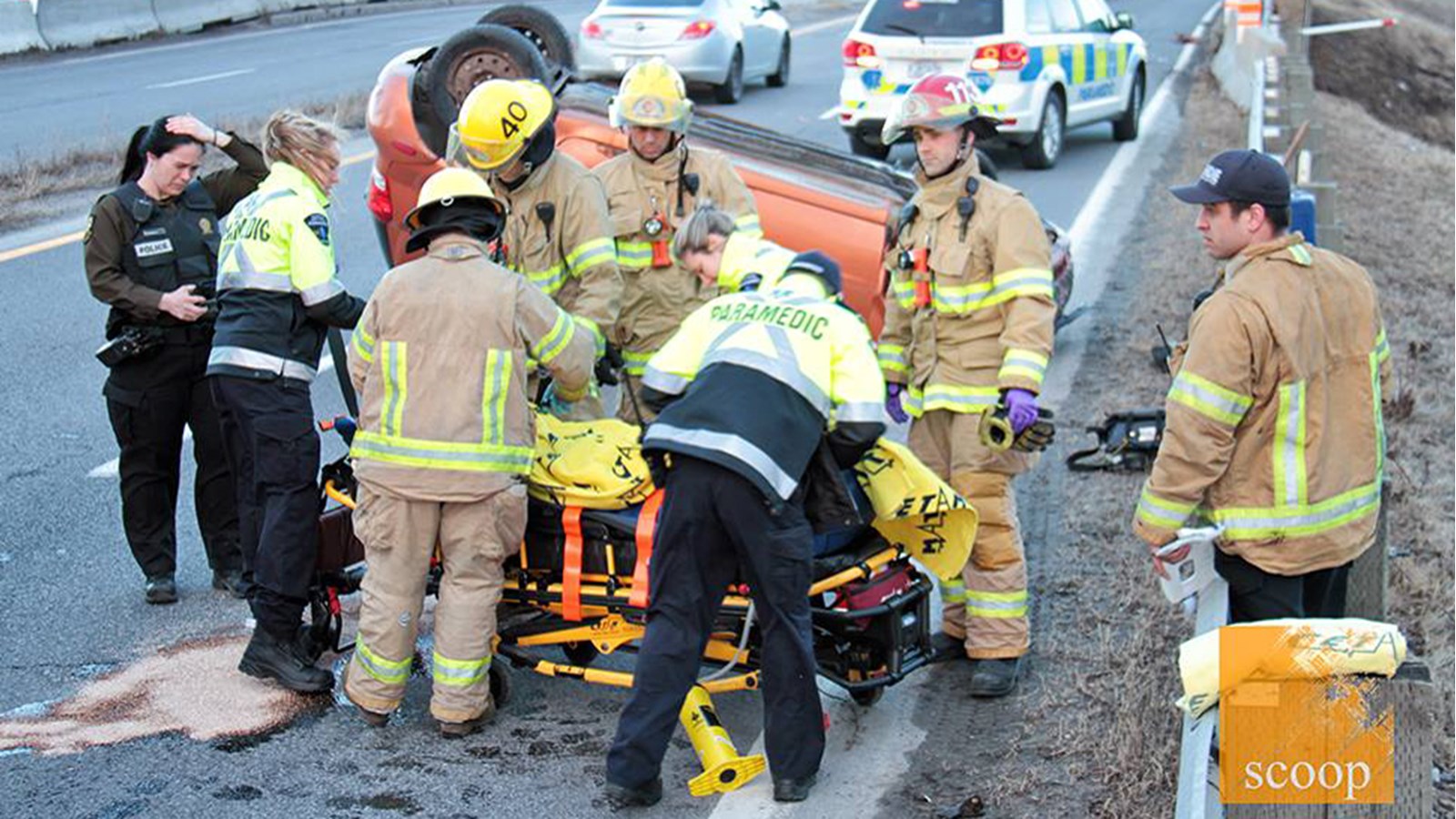 Un capotage spectaculaire fait un blessé léger sur la route 201 à Coteau-du-Lac