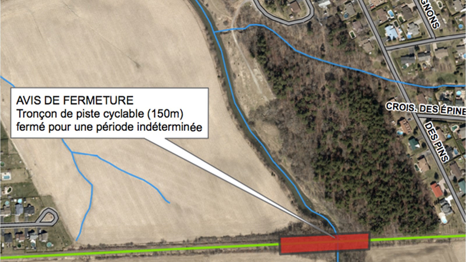 Tronçon cyclable fermé à Sainte-Martine pour une durée indéterminée