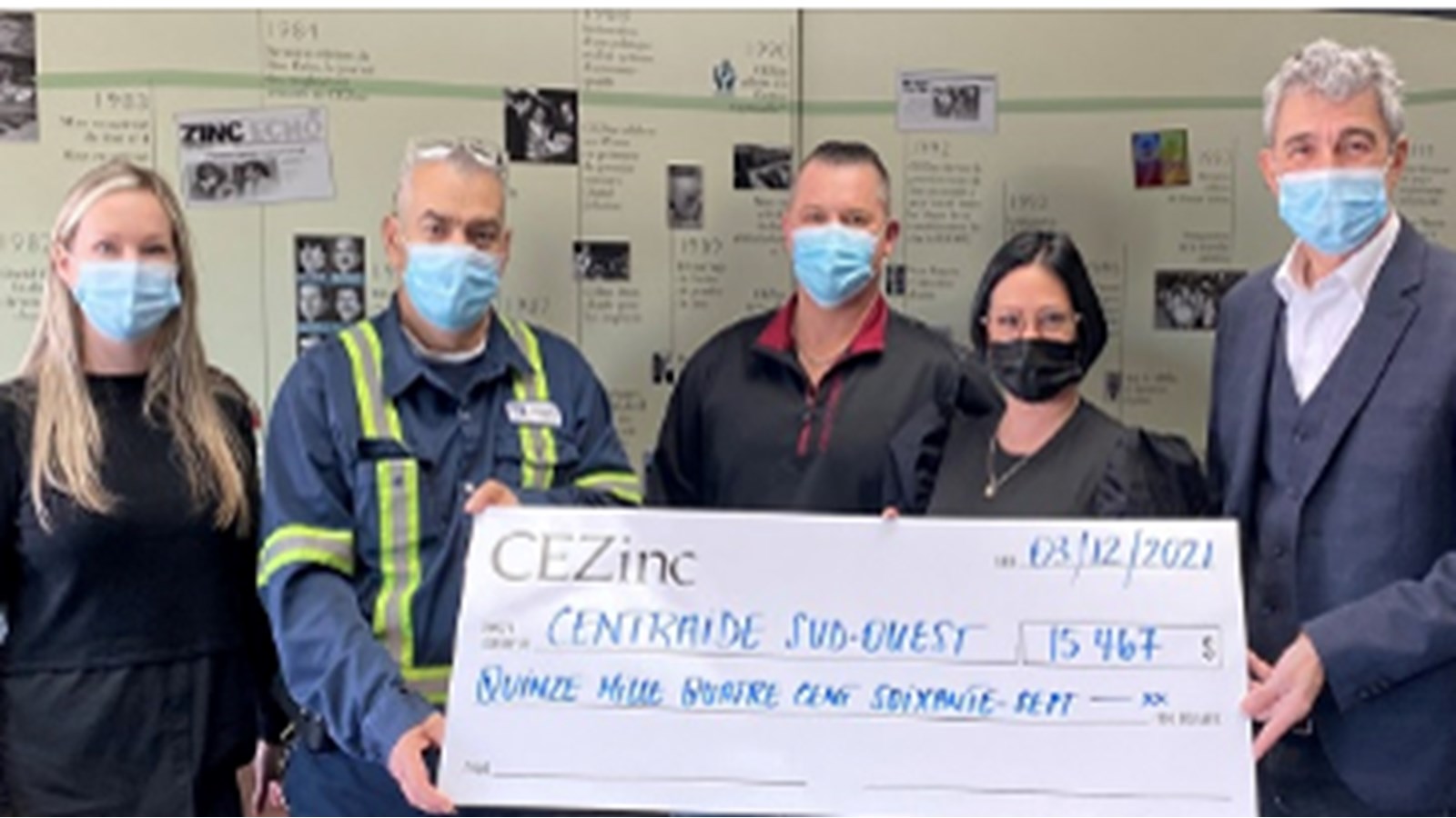 CEZinc remet 15 467$ à Centraide Sud-Ouest