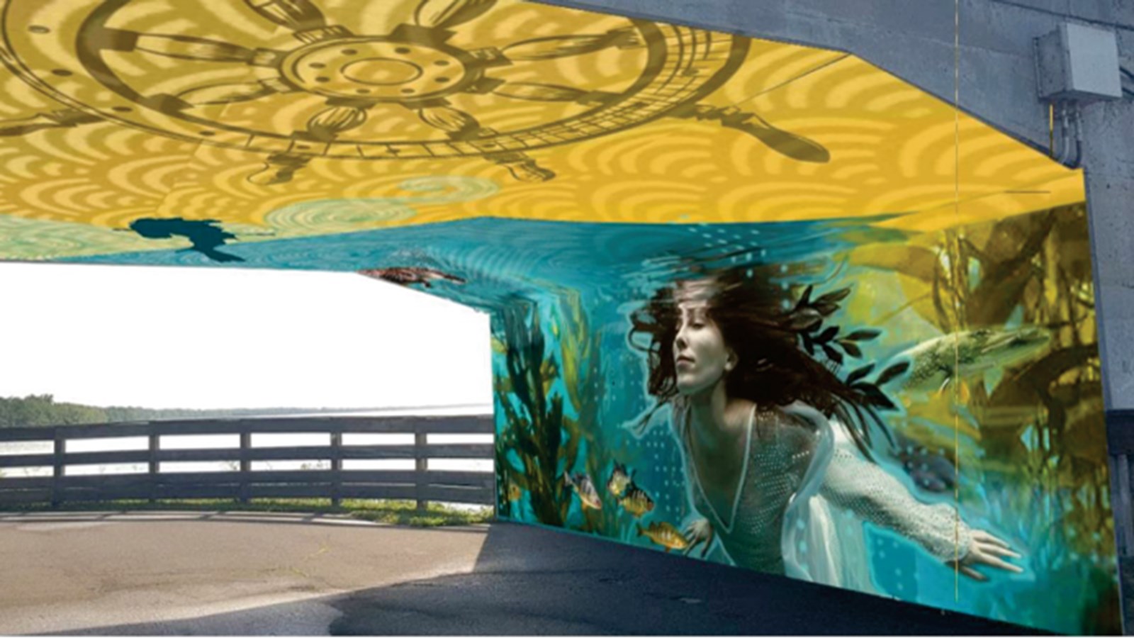 Vaste murale en cours de réalisation à la Halte des Villages