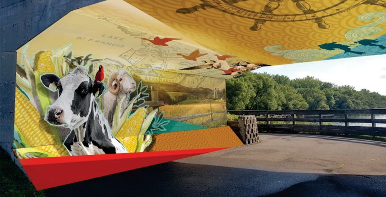 Vaste murale en cours de réalisation à la Halte des Villages