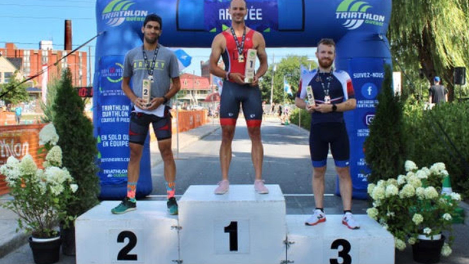Les champions provinciaux Duathlon Sprint au terme de l'événement étaient: Jacob Saunders (1), David Tessier-Suarez (2) et Marc-Andre Bernard (3)

