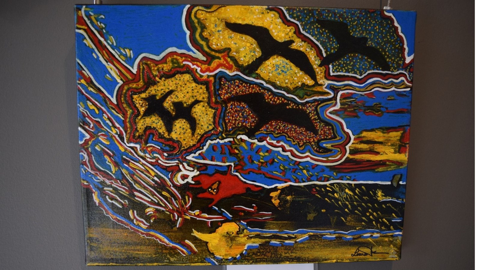 Louise Page, « Sauve qui peut », une peinture sur bois compressé