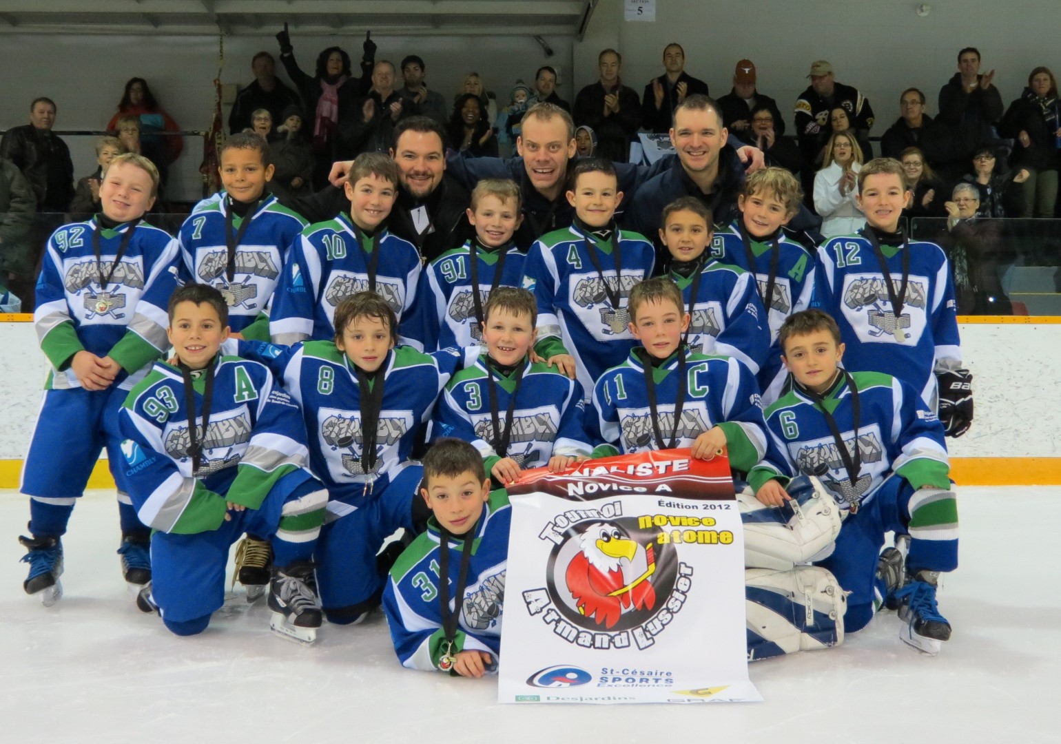 Alexis Côté, gardien, Thomas Bazinet, Tyler Sondergaard, Thomas Richard, Xavier Roy, Justin Saulnier, Mathieu Barsalou, James Allan McDowall, Benjamin Perron, Anthony Champoux, Nicolas Lapointe, Kasey Chabot, Félix Champagne, Vincent Dagenais&nbsp;en compagnie des entraîneurs&nbsp;Dominic Côté, assistant, Yanick Bazinet, entraineur chef, Éric Dagenais, assistant et André Roy, assistant (absent sur la photo).