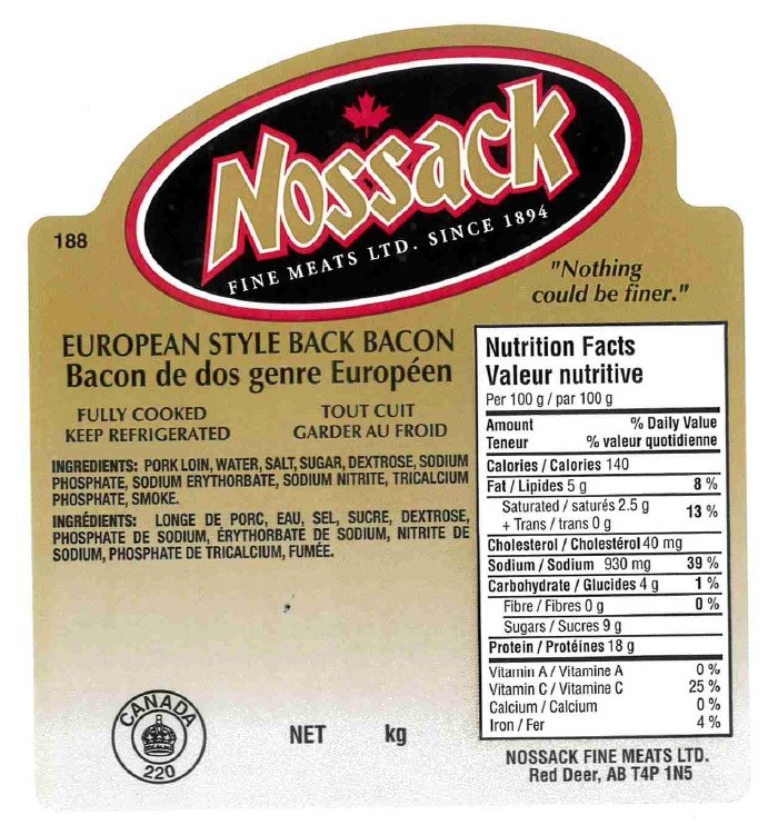 Rappel alimentaire du "Bacon de dos genre Européen" de la marque Nossack