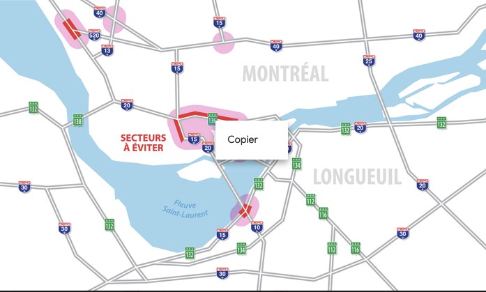 Circulation sur la Rive-Sud: des fermetures majeures cette fin de semaine