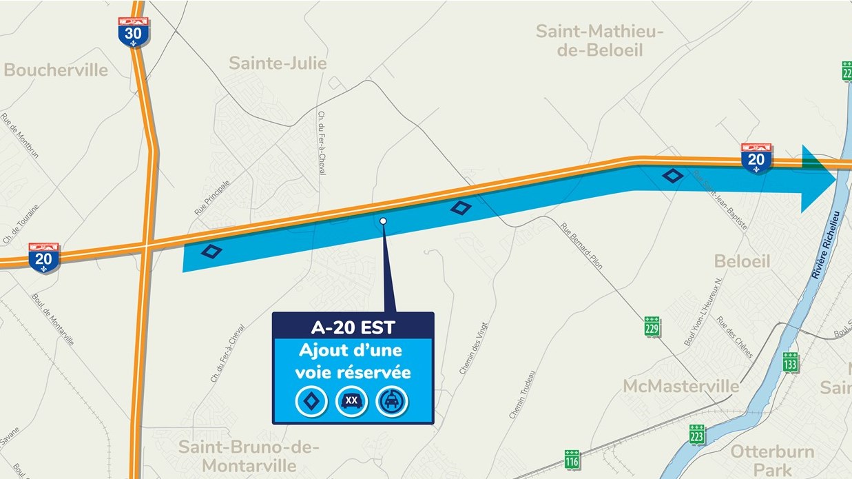 Beloeil et Ste-Julie: une voie réservée bientôt ajoutée sur l’autoroute 20, en direction Est