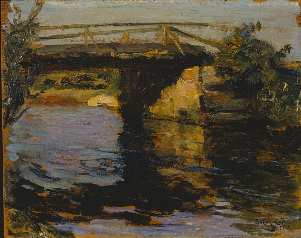 Marc-Aurèle de Foy Suzor-Côté, Le vieux pont aux environs d’Arthabaska, 1907, huile sur panneau de bois.