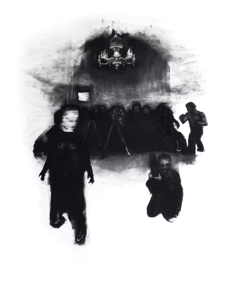 Jérémie St-Pierre - Kamikaze, fusain sur papier BFK Rive, 91,5 cm sur 137 cm, 2011.