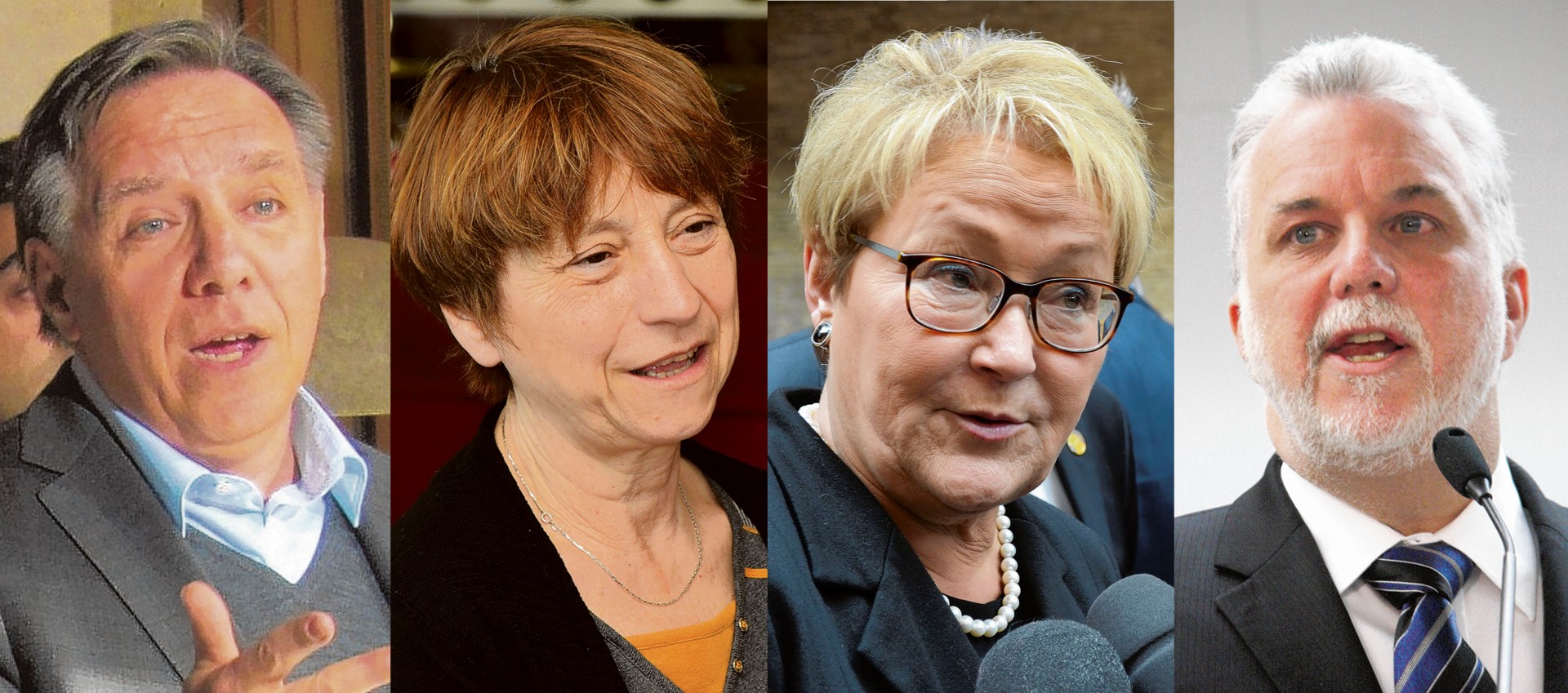 Francois Legault (CAQ), François David (QS), Pauline Marois (PQ) et Philippe Couillard (PLQ).