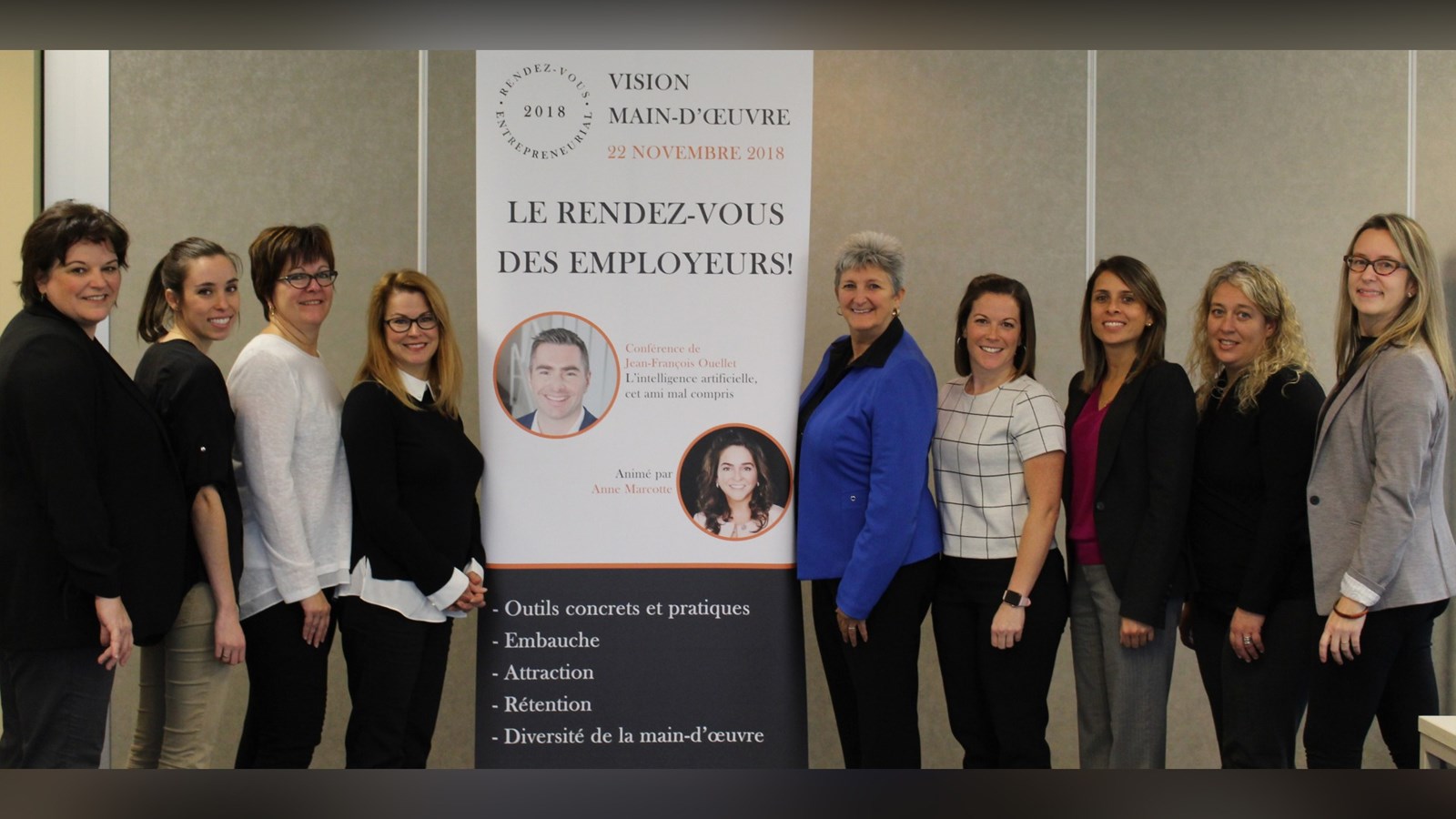 Jocelyne Béland (Services Québec), Marie-Claude Lizée (CCIVR), Odette Doyon (Services Québec), Julie La Rochelle (CCIVR), Manon Roger (CLDVR), Emmanuelle Grégoire (CAE Rive-Sud), Erika Salas Pool (Services Québec), Julie Malo (Services Québec), Nadine Viau (Ville de Beloeil).