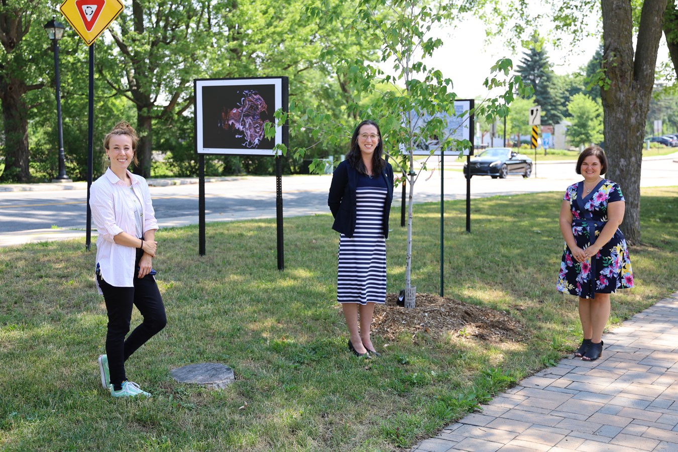 La mairesse Alexandra Labbé (au centre) avec deux membres du Club de photographie l’Iris de Chambly.