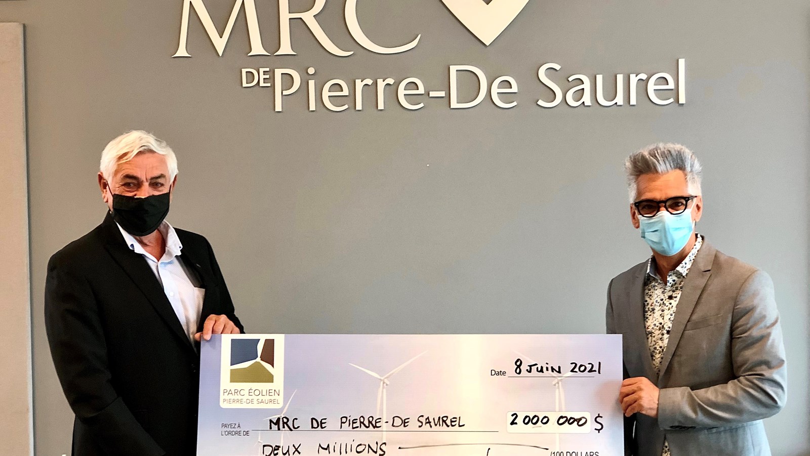 Parc éolien Pierre-De Saurel verse 2 millions à La MRC de Pierre-De Saurel