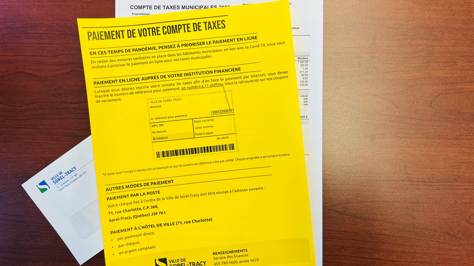 Paiement du compte de taxes municipales de la Ville de Sorel-Tracy